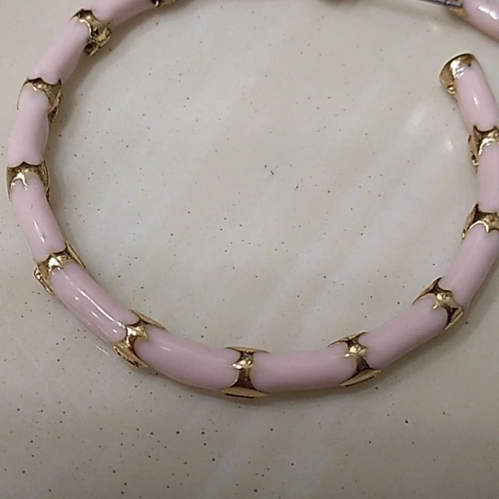 Pink and Gold Striped Hoop Earrings - Picture 3 of 3